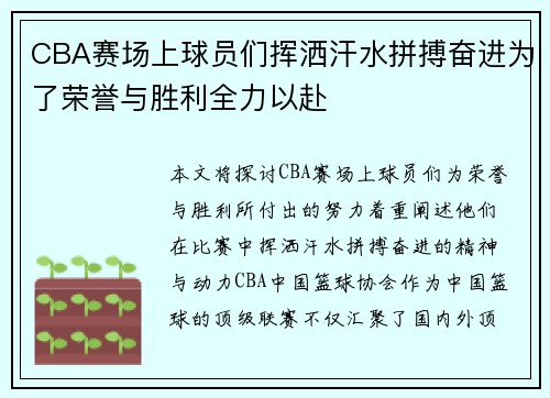 CBA赛场上球员们挥洒汗水拼搏奋进为了荣誉与胜利全力以赴