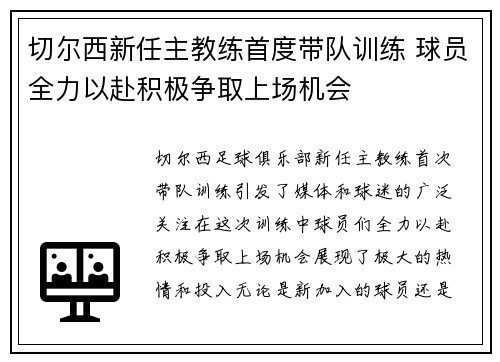 切尔西新任主教练首度带队训练 球员全力以赴积极争取上场机会